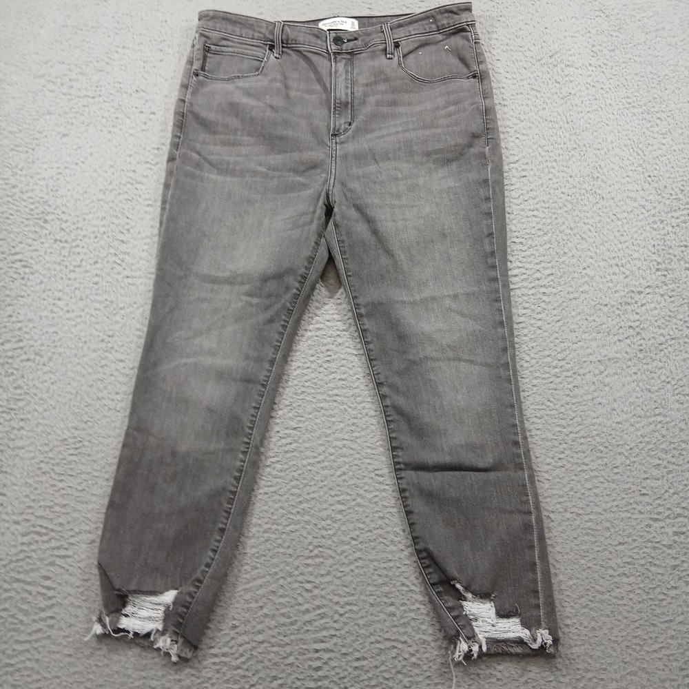 Abercrombie & Fitch Super Skinny Ankle High Rise Jeans 14S Grey Distressed EUC‎